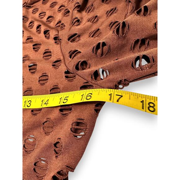 NWT Glided Intent Brown Distressed Long Sleeve Top w/ Cutouts Size Small - Picture 8 of 12